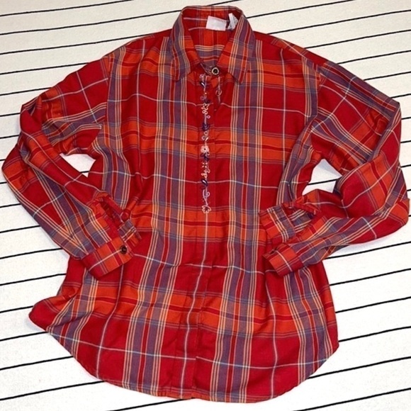 Stephanie K, By Koret, Vintage Plaid Embroidered Button Down Shirt - Picture 1 of 13